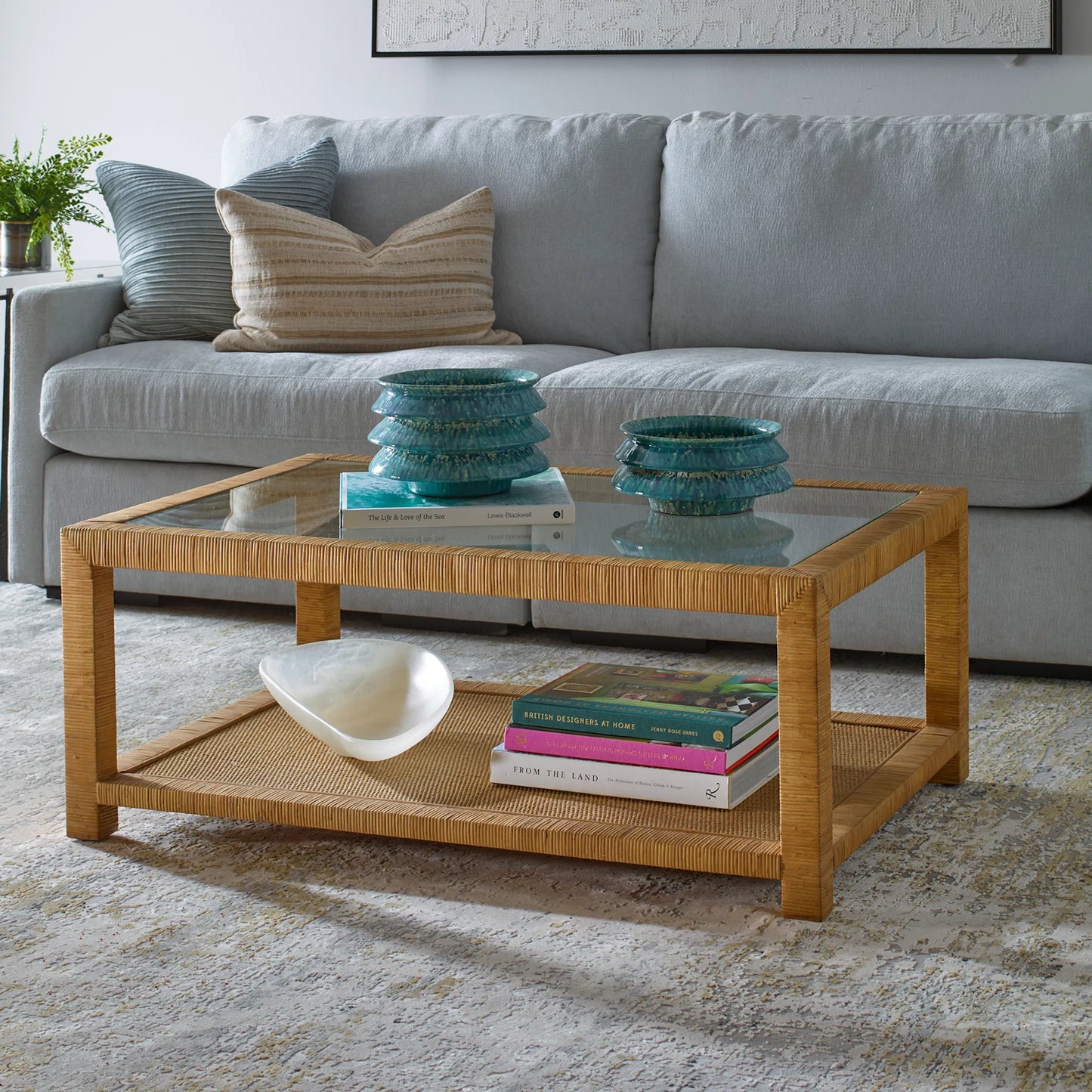 009 SI-2295351 | Lifestyle | Kensing Natural Coffee Table by Uttermost in natural. Made from manggo wood with rattan core in a unique style.