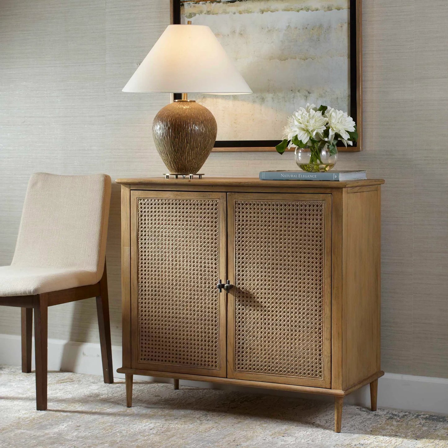 005 SI-2386756 | Lifestyle | Coast 2 Door Rattan Cabinet by Uttermost in oak. Made from mdf oak veneer, oak wood in a traditional style.
