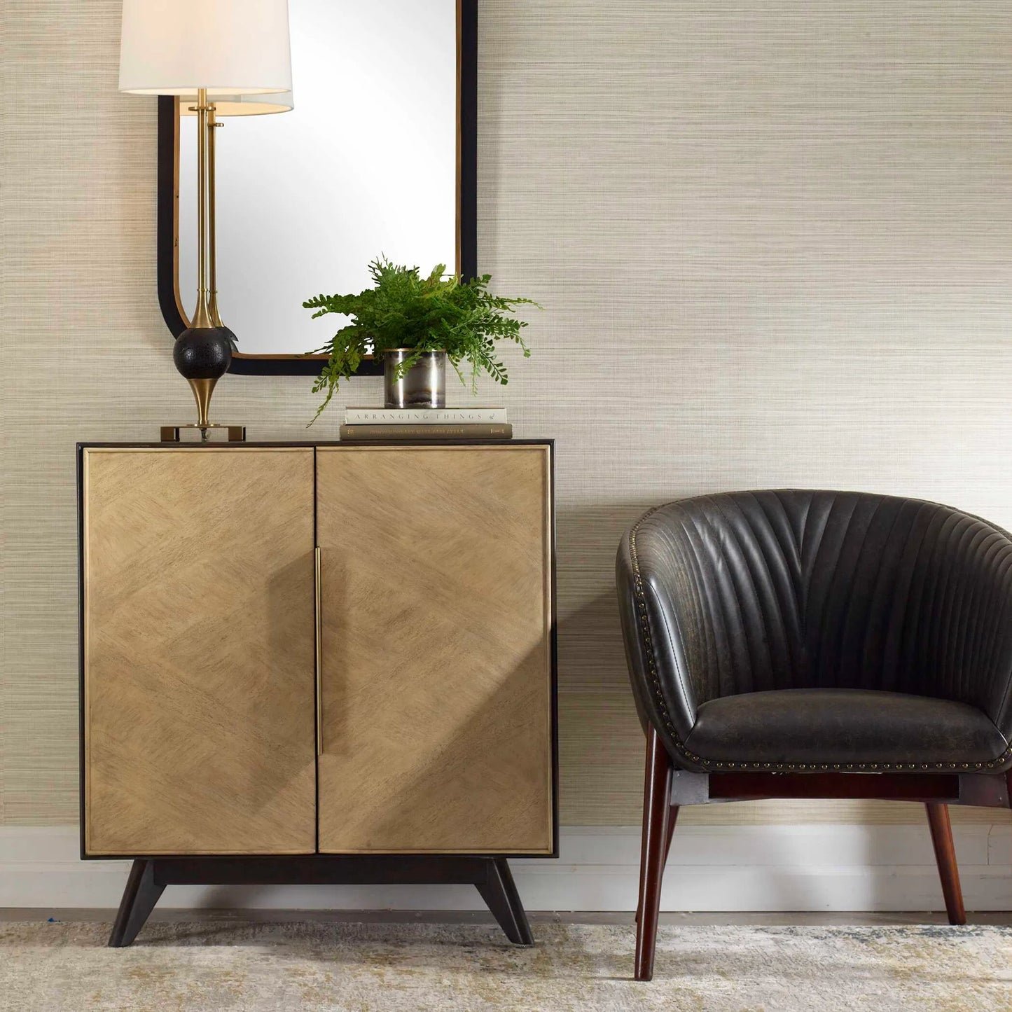 003 SI-2386761 | Lifestyle | Reina Modern 2 Door Cabinet by Uttermost in dark walnut. Made from mdf mango veneer, java wood in a traditional style.