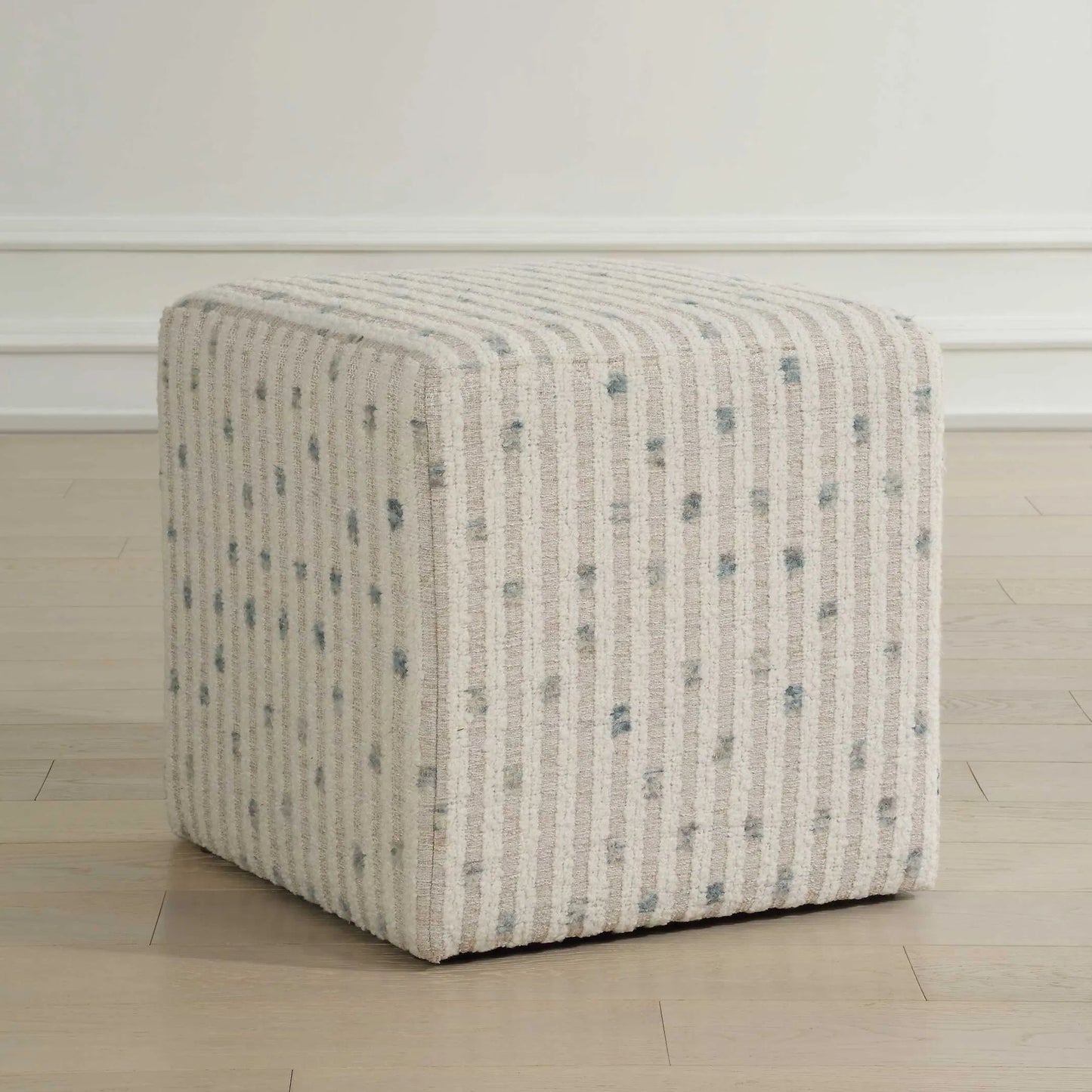 002 SI-2386651 | Lifestyle | Joie Chenille Ottoman by Uttermost in white, blue. Made from fabric, foam, plywood in a eclectic & global style.