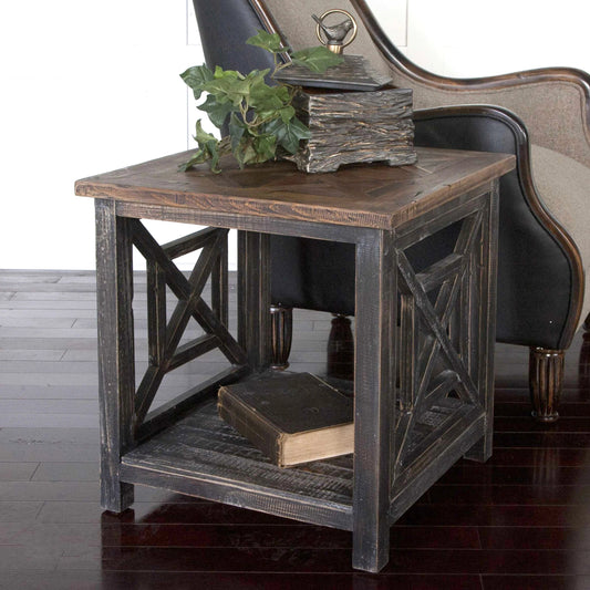 Spiro Reclaimed Wood End Table by Uttermost. Made from reclaimed fir in a cottage & farmhouse style.
