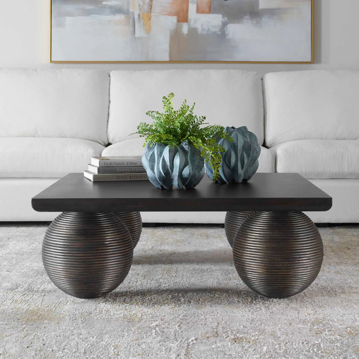 006 SI-2386768 | Lifestyle | Kasson Sphere Leg Coffee Table by Uttermost in black. Made from mdf mango veneer, javamix wood in a unique style.