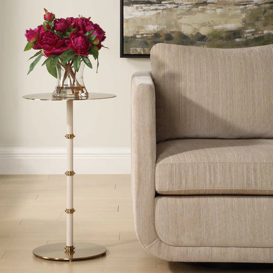 Cyprus Accent Table by Uttermost in brass. Made from steel, shagreen in a transitional style.