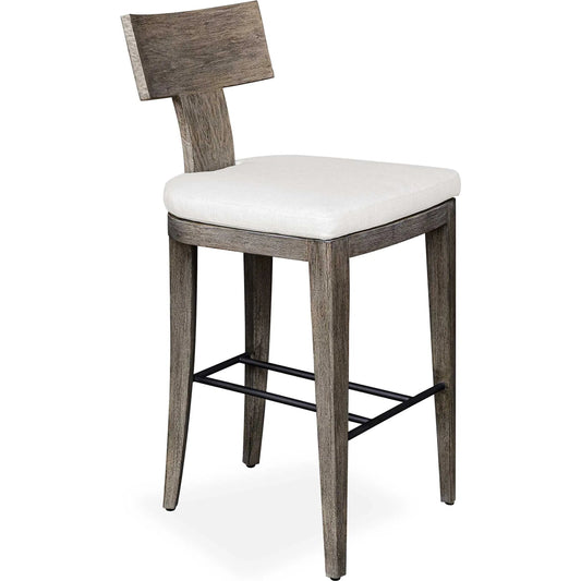 Cellini Outdoor Bar Stool by Uttermost in gray. Made from mahogani wood with fabric, metal in a transitional style.
