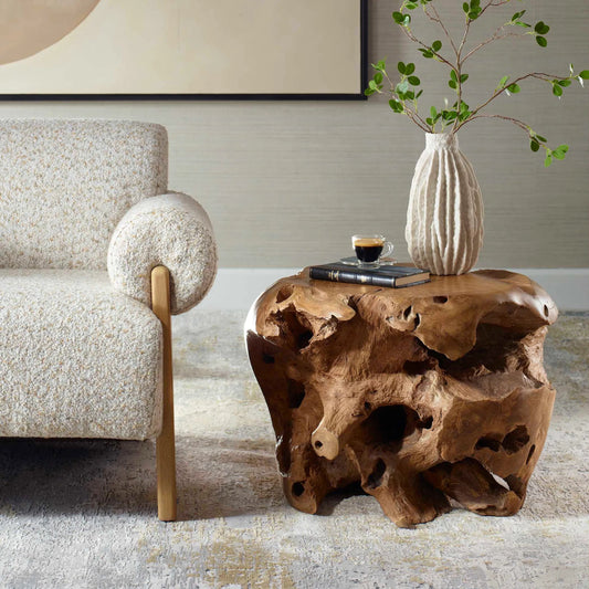 Sola Outdoor Side Table by Uttermost in teak. Made from teak wood in a cottage & farmhouse style.