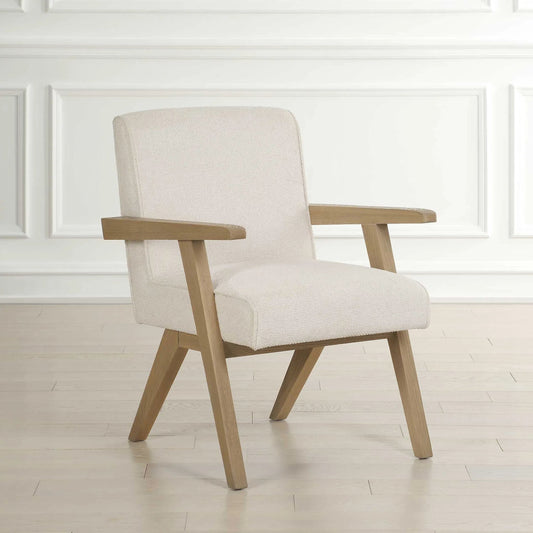 Blakely Dining Arm Chair by Uttermost in white. Made from oak solid, plywood, foam, fabric in a transitional style.