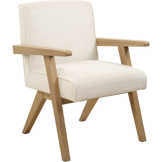 Blakely Dining Arm Chair by Uttermost in white. Made from oak solid, plywood, foam, fabric in a transitional style.