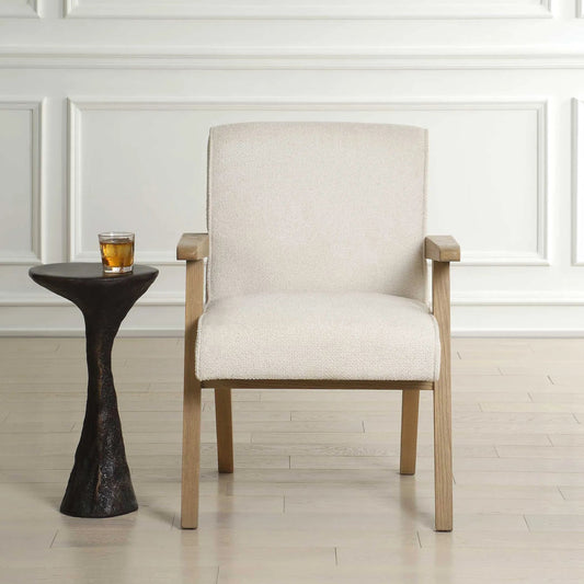 Blakely Dining Arm Chair by Uttermost in white. Made from oak solid, plywood, foam, fabric in a transitional style.