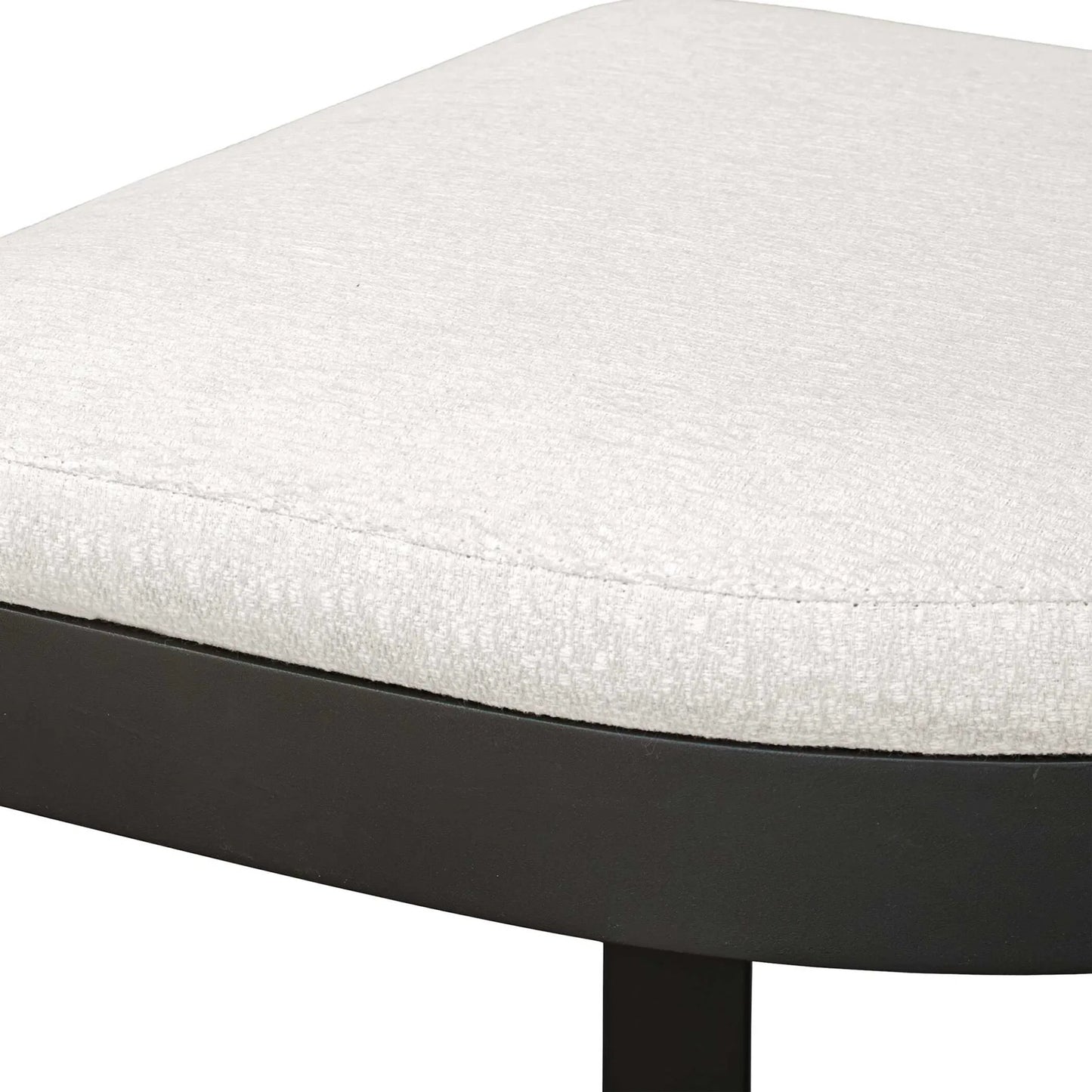 002 SI-2386682 | Closeup | Maude Outdoor Bar Stool by Uttermost in black. Made from stainless steel, fabric cloud dancer in a transitional style.