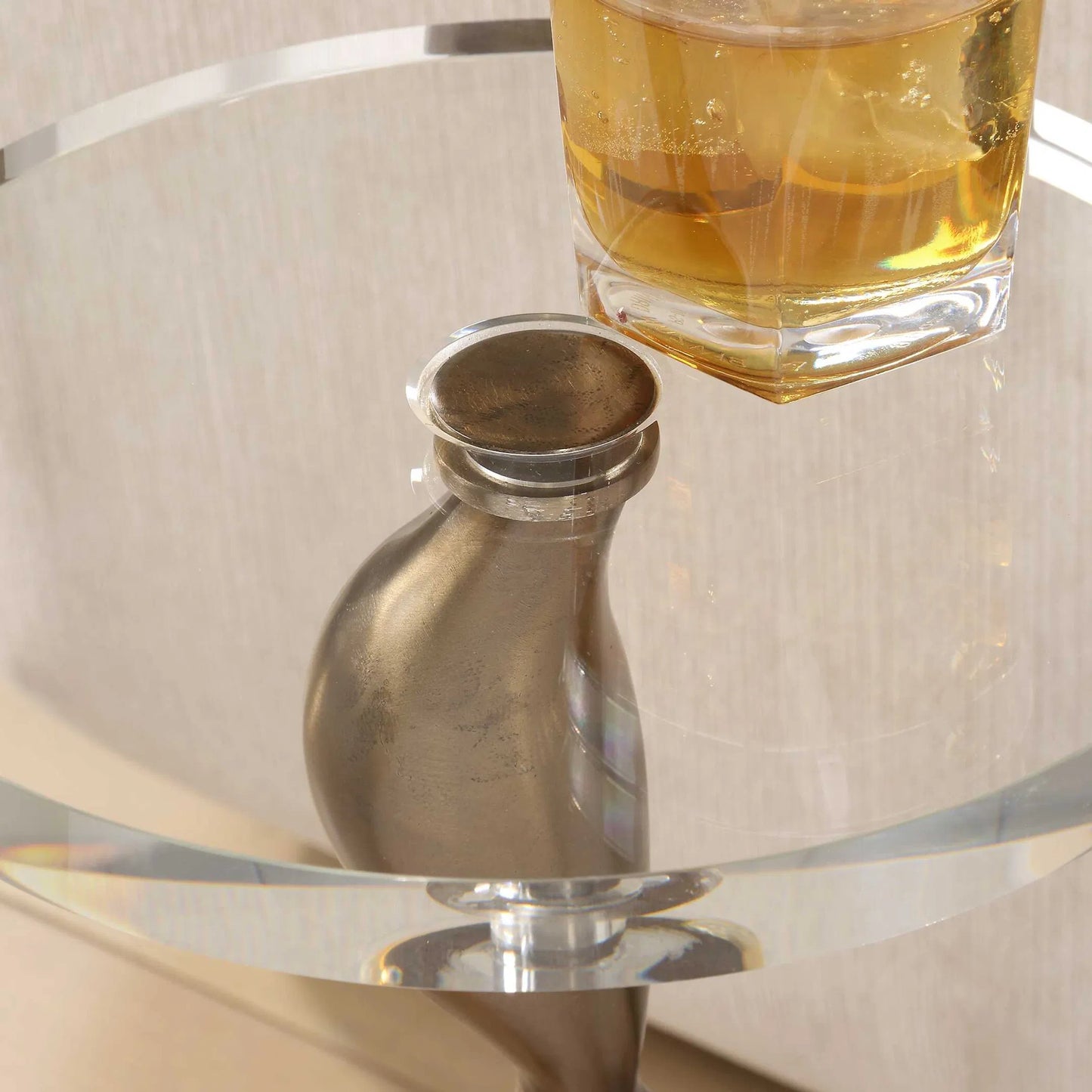 003 SI-2386778 | Closeup | Remolino Drink Table by Uttermost in bronze. Made from crystal, marble, iron in a unique style.