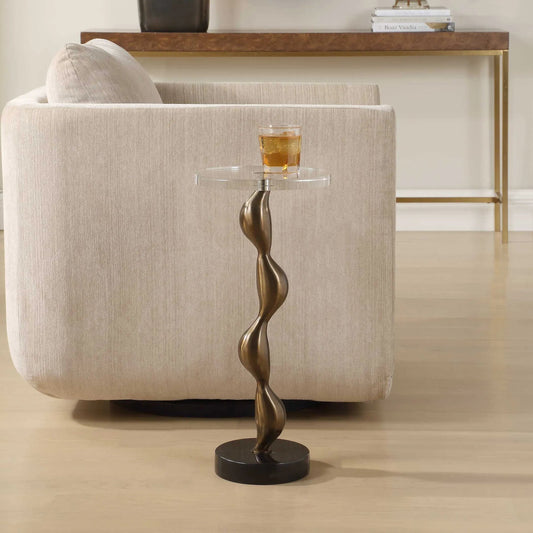Remolino Drink Table by Uttermost in bronze. Made from crystal, marble, iron in a modern style.