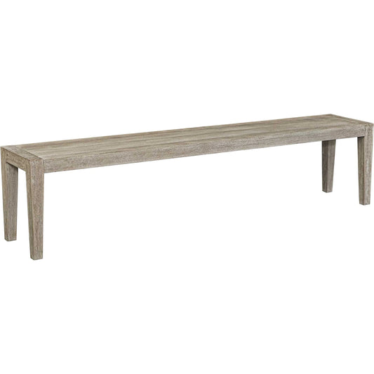 Kirkham Outdoor Bench by Uttermost in wheat. Made from mahogani wood in a transitional style.