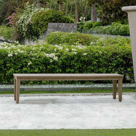 Forsyth Outdoor Bench by Uttermost in dark gray. Made from mahogani wood in a transitional style.