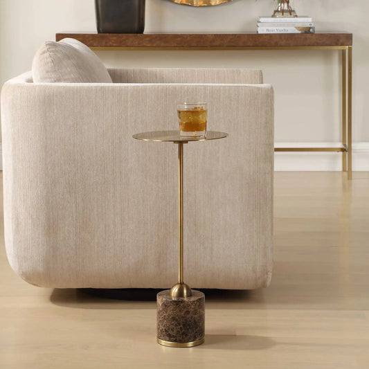 Verlin Drink Table by Uttermost in brass. Made from marble, metal in a modern style.
