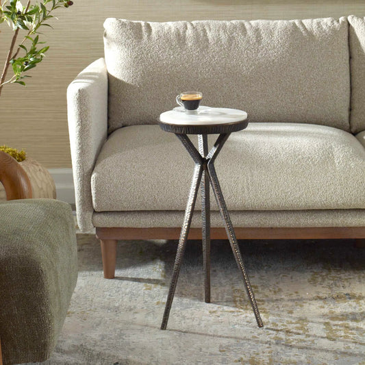 Tilton Accent Table by Uttermost in dark bronze. Made from metal, marble in a modern style.
