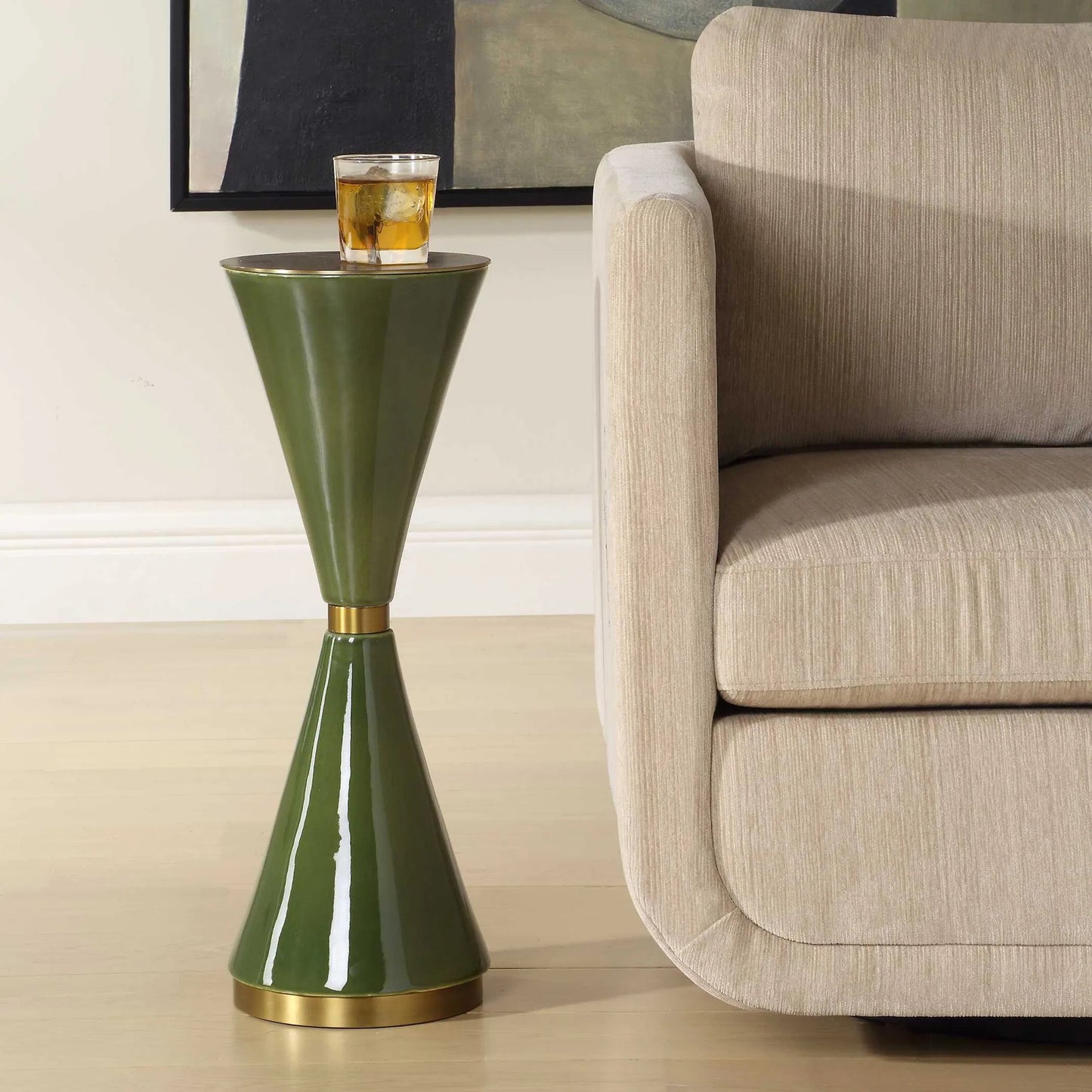 002 SI-2386845 | Lifestyle | Ronde Jade Drink Table by Uttermost in jade, brass. Made from ceramic, iron in a eclectic & global style.