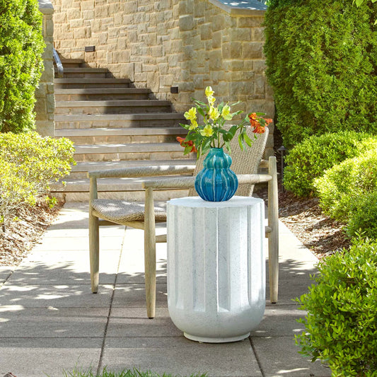 Jane Outdoor Accent Table by Uttermost in white. Made from glass fiber reinforced concrete in a transitional style.
