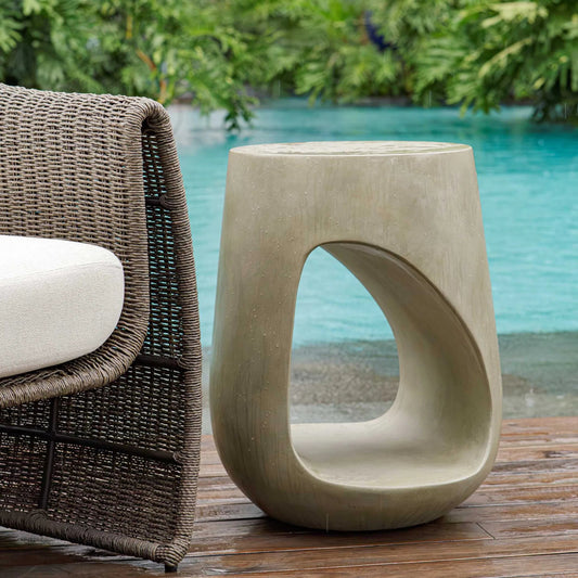 Lithos Outdoor Accent Table by Uttermost in gray. Made from javamix wood, plywood with resin in a transitional style.