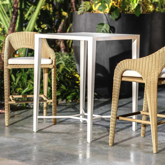 Montellano Outdoor Bar Table by Uttermost in white. Made from metal aluminium in a transitional style.