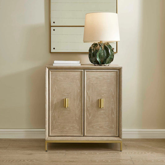 Alessia 2 Door Cabinet by Uttermost in cerused oak, brass. Made from oak wood, mdf, oak veneer, iron in a transitional style.