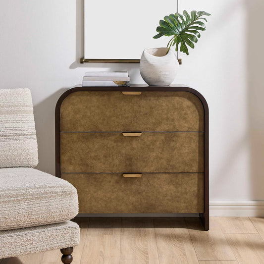 Byrams 3 Drawer Chest by Uttermost in brown, gold. Made from oak veneer, hardwood, iron in a unique style.