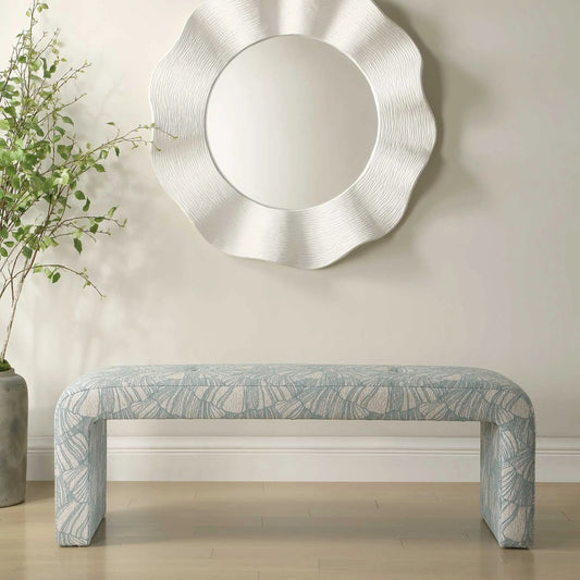 Amie Bench by Uttermost in spa blue. Made from plywood, fabric, foam, hareware in a unique style.