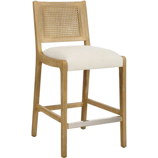 001 SI-2526333 | Primary Silo | Interweave Coastal Rattan Counter Stool by Uttermost in brown and nickel. Made from solid wood, rattan, plywood, fabric, foam in a unique style.