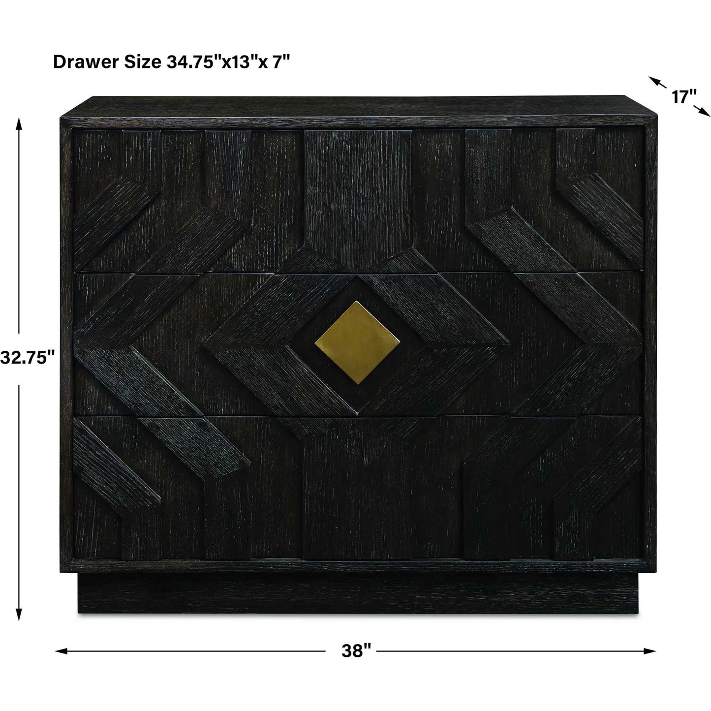 006 SI-2630693 | Unknown | Faulkner 3 Drawer Modern Chest by Uttermost in black, brass and gold. Made from mdf oak veneer, oak wood in a unique style.