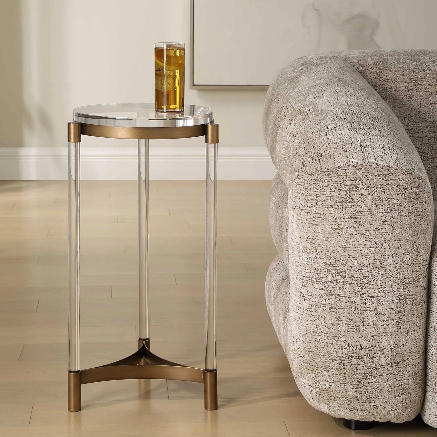 003 SI-2526303 | Lifestyle | Pereira Round Acrylic Accent Table by Uttermost in bronze and bronze. Made from iron, acrylic in a unique style.