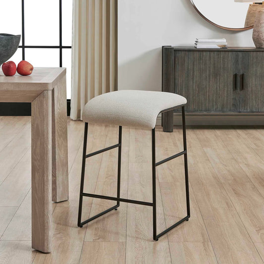 Arcane Counter Stool by Uttermost in black, ecru. Made from bentwood, z-wovens - sunbelievable rock - ecru fabric, foam, metal tube in a unique style.