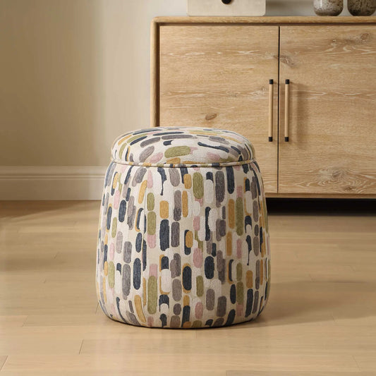 Arem Upholstered Multi-Color Ottoman by Uttermost in gray, pink, white, yellow. Made from plywood fabric, foam in a unique style.
