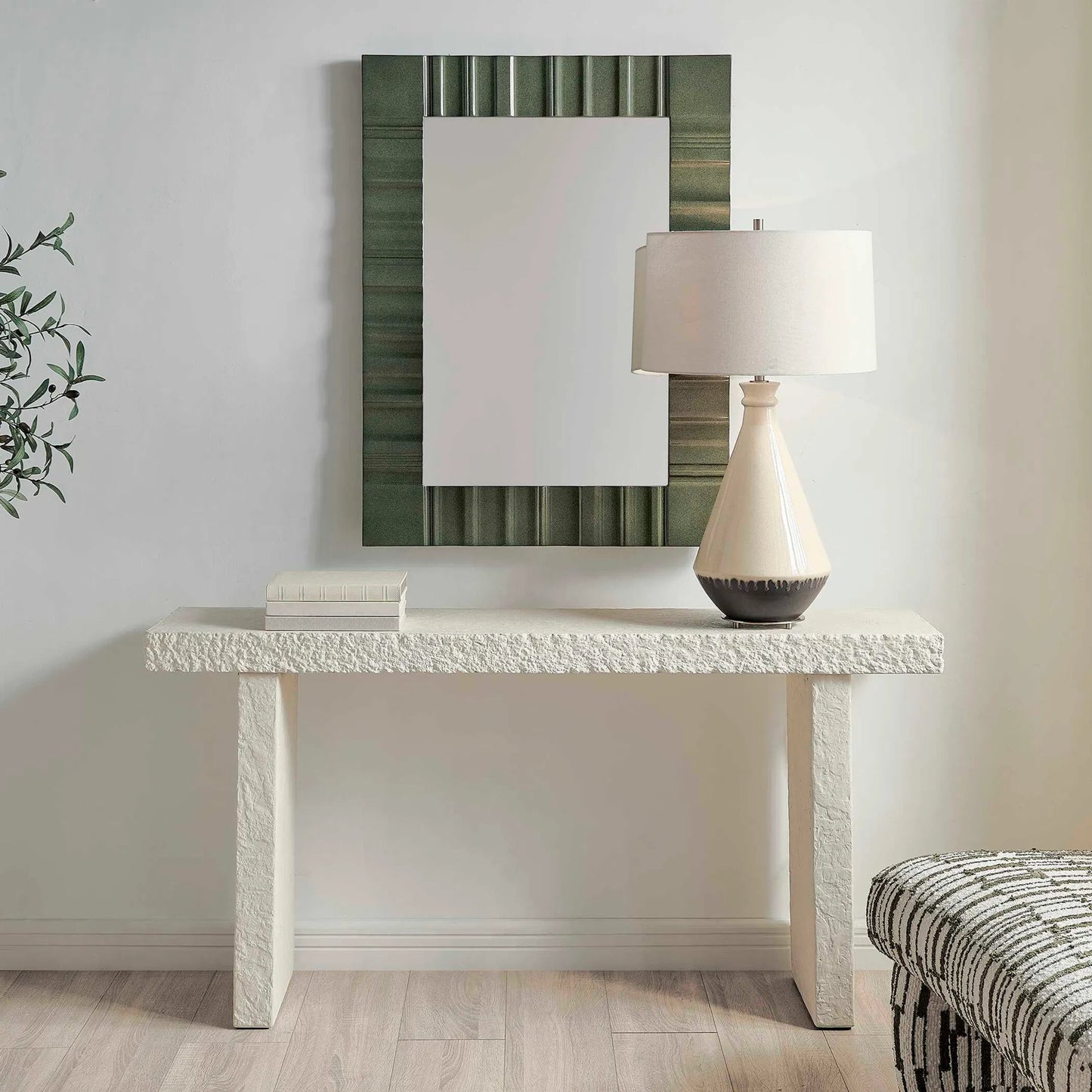 004 SI-2630711 | Lifestyle | Hagan Indoor/Outdoor Limestone Console Table by Uttermost in white and concrete. Made from grc- glass fibre reinforced concrete in a unique style.