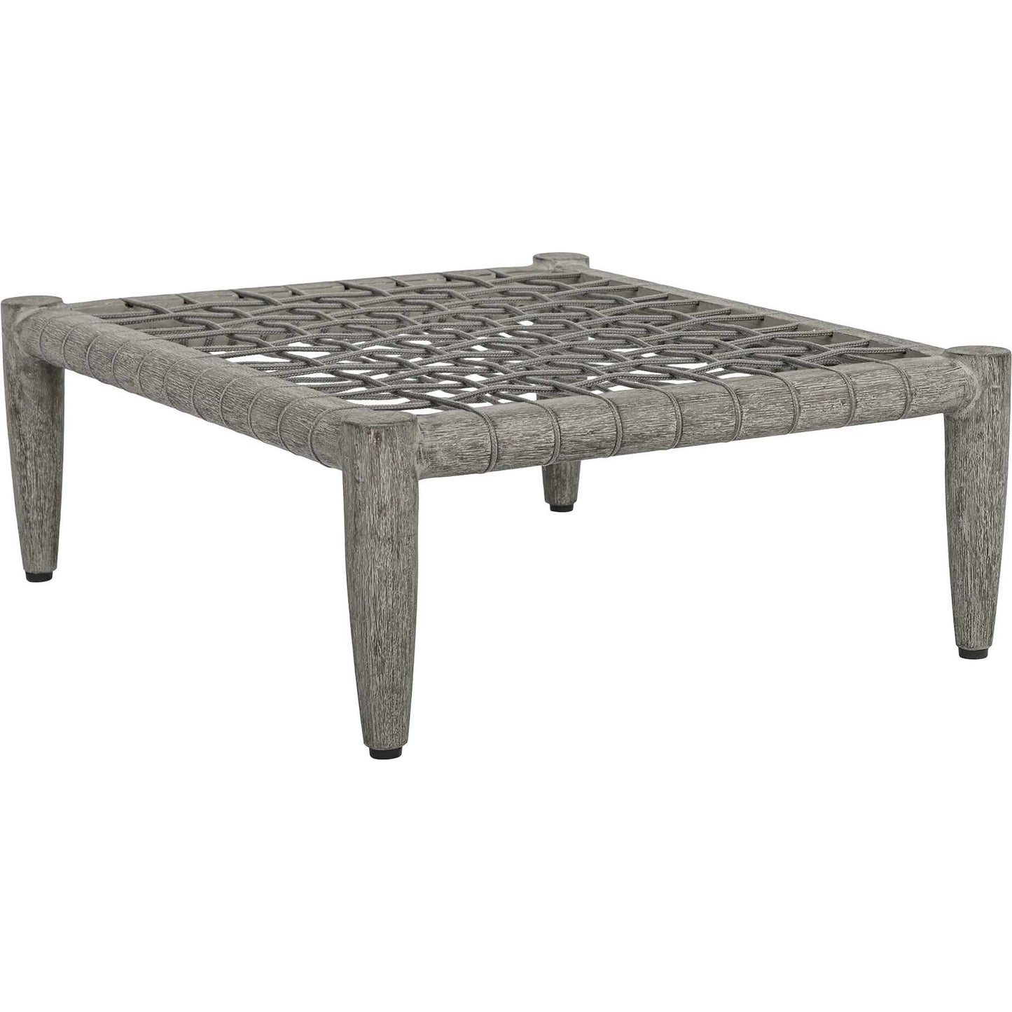 005 SI-2630810 | Unknown | Borneo Indoor/Outdoor Ottoman by Uttermost in gray and dark. Made from mahogany wood, rope ole r13 dia, fabric sunbrella nuance dove in a unique style.