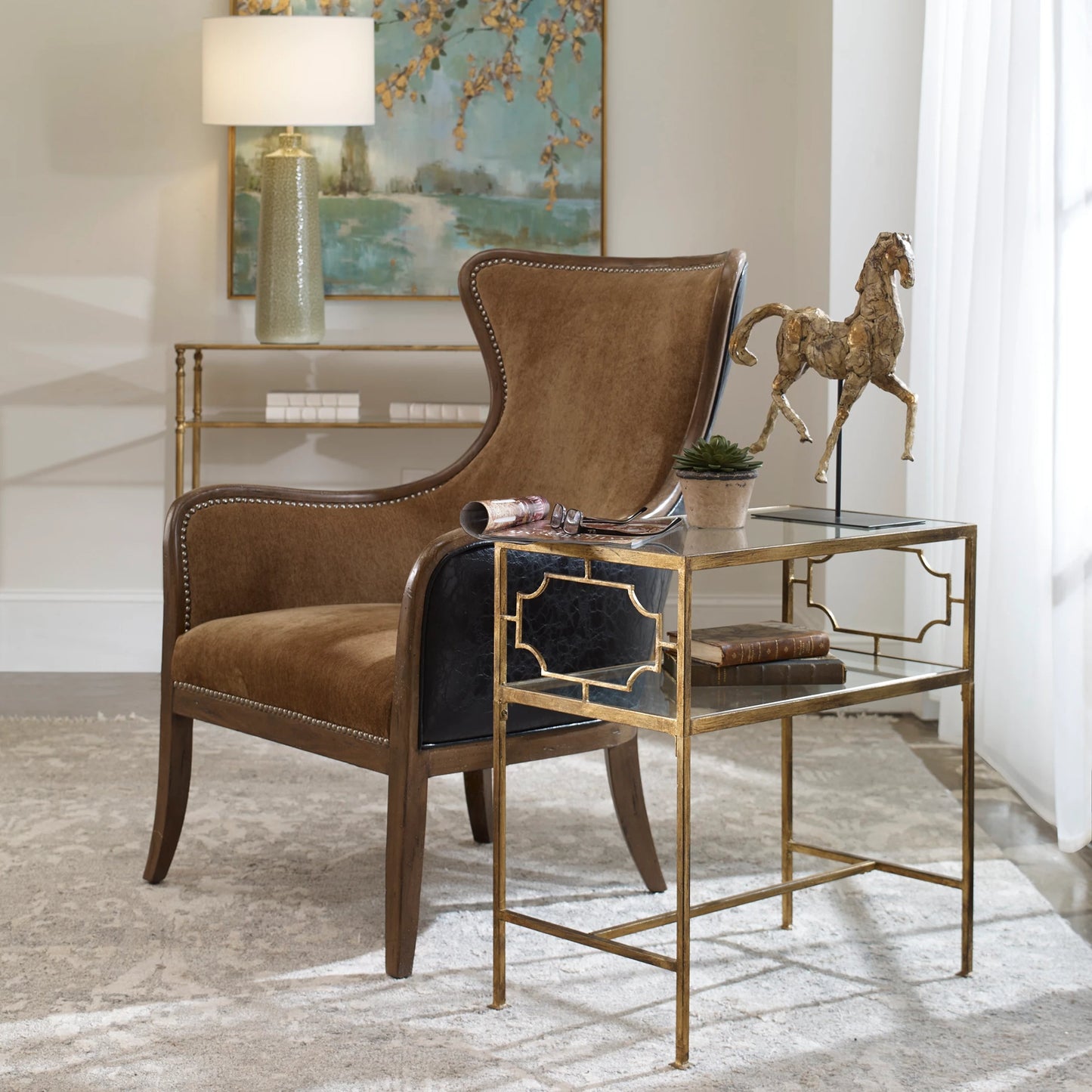 008 S-252993 | Lifestyle | Genell Side Table by Uttermost. Made from metal, tempered glass in a modern style.
