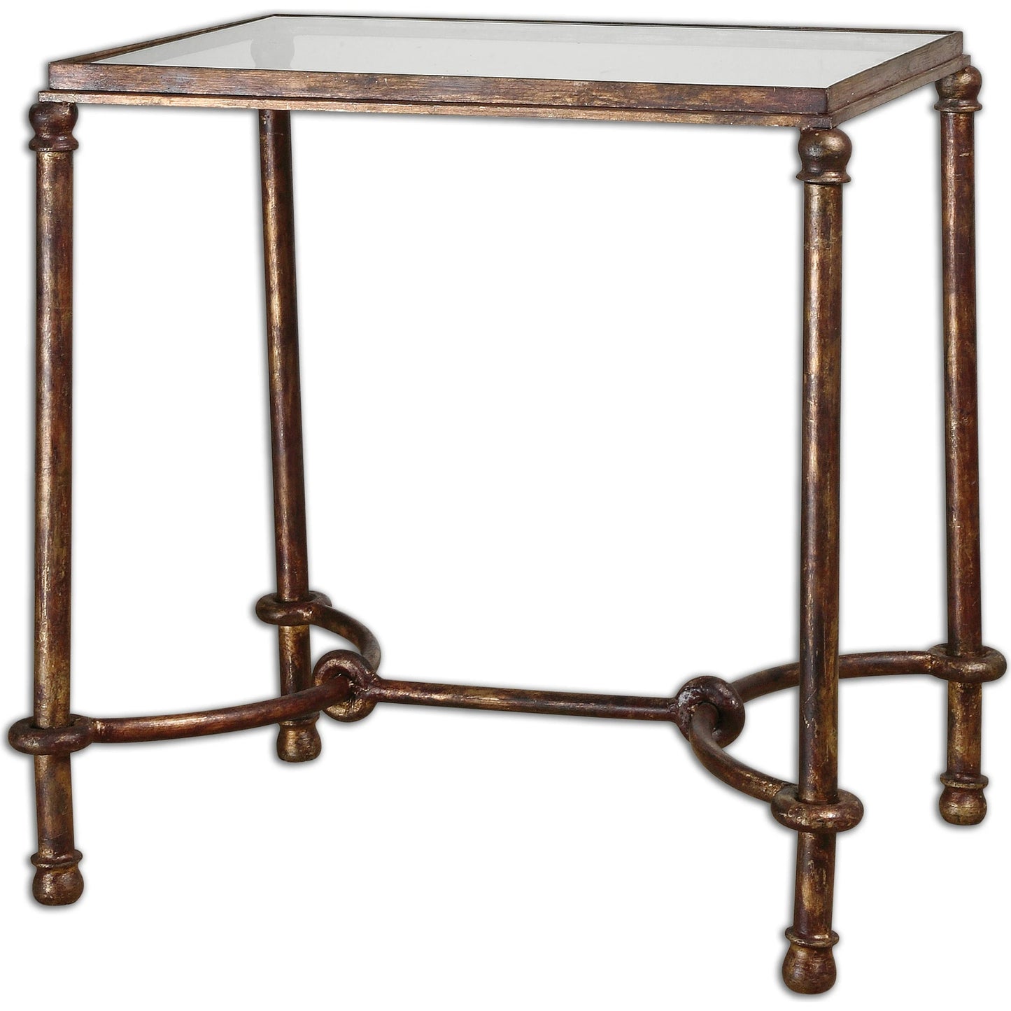 001 S-252992 | Primary Silo | Warring Iron End Table by Uttermost in iron. Made from metal, tempered glass in a cottage & farmhouse style.