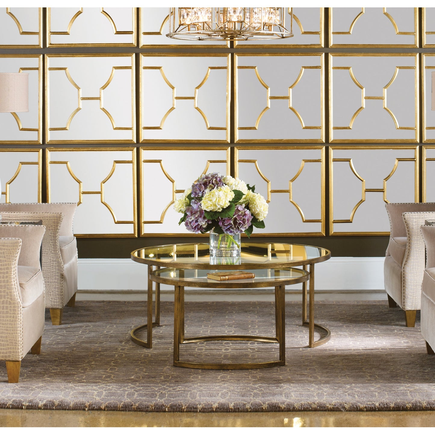 008 S-253127 | Lifestyle | Rhea Nested Coffee Tables (Set of 2) by Uttermost. Made from metal, glass in a modern style.