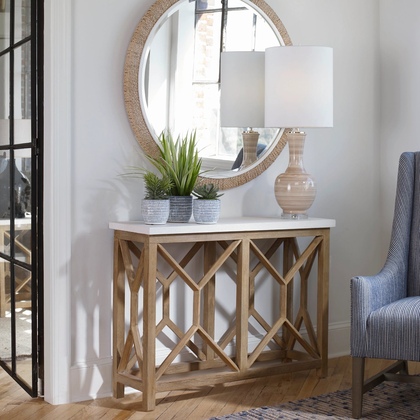 013 S-253233 | Lifestyle | Catali Ivory Stone Console Table by Uttermost. Made from javawood with stone in a cottage & farmhouse style.