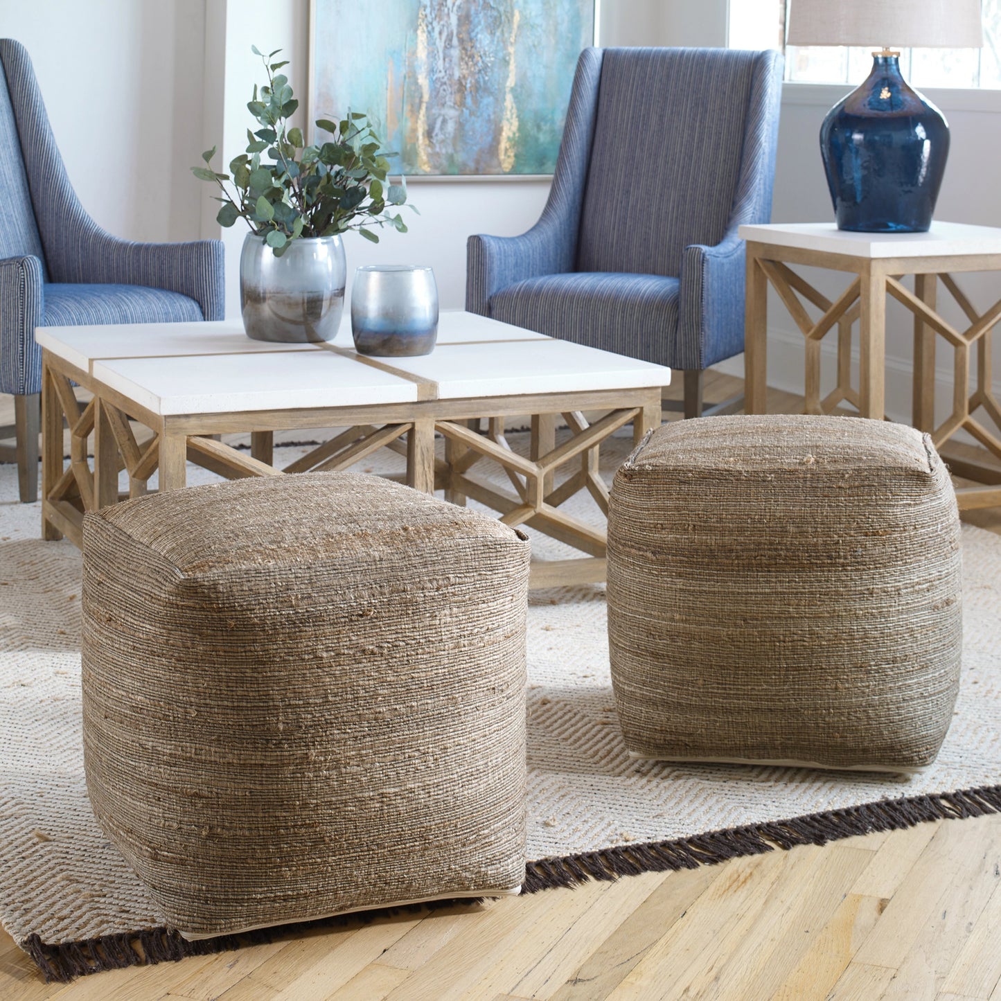 003 S-252943 | Lifestyle | Shiro Pouf by Uttermost. Made from hemp in a modern style.