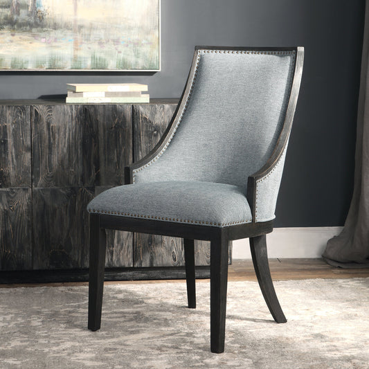 Janis Accent Chair by Uttermost. Made from birch wood, plywood, fabic, metal, foam in a transitional style.