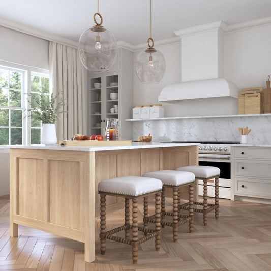 Pryce Wooden Counter Stool by Uttermost. Made from rubber wood, plywood, fabric, foam in a cottage & farmhouse style.