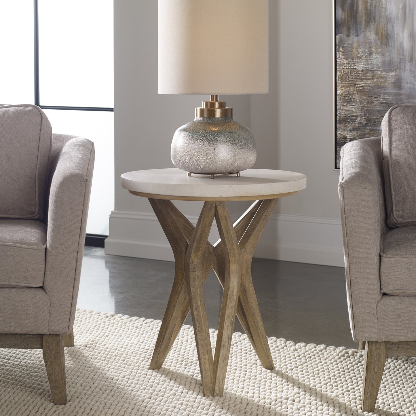 008 S-343780 | Lifestyle | Marnie Limestone Accent Table by Uttermost. Made from javawood with plywood carb phase 2, limestone in a eclectic & global style.