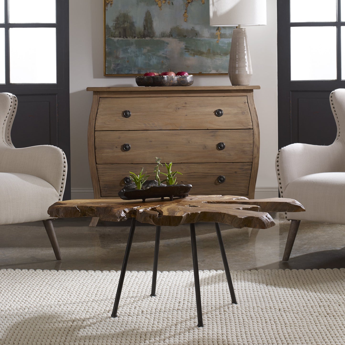 005 S-343779 | Lifestyle | Kravitz Accent Table by Uttermost. Made from teak wood with metal iron in a eclectic & global style.