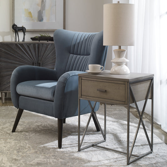 Cartwright Side Table by Uttermost in gray. Made from iron, concrete, oak veneered mdf in a modern style.