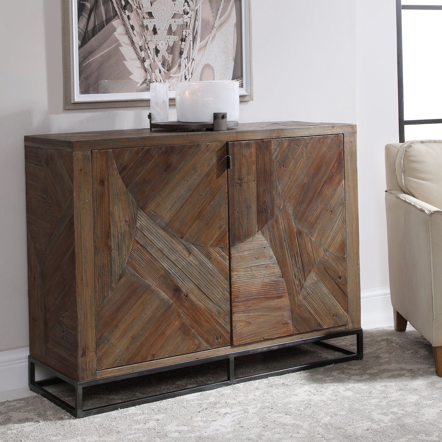 002 SR-766722 | Lifestyle | Evros Cabinet by Uttermost. Made from reclaimed fir, plywood, iron in a modern style.