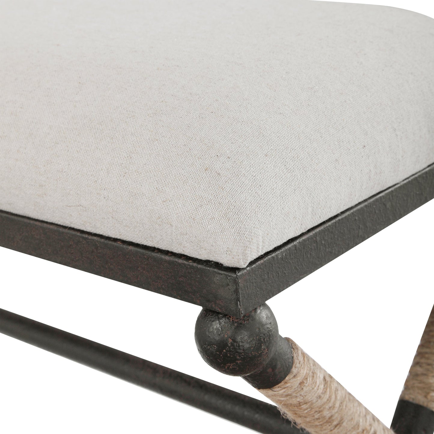 009 SR-766709 | Additional Silo | Firth Bench by Uttermost. Made from iron, mdf, rope, foam, fabric in a coastal style.