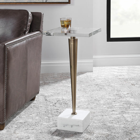 Campeiro Drink Table by Uttermost in brass. Made from stainless steel, steel, crystal, marble in a modern style.