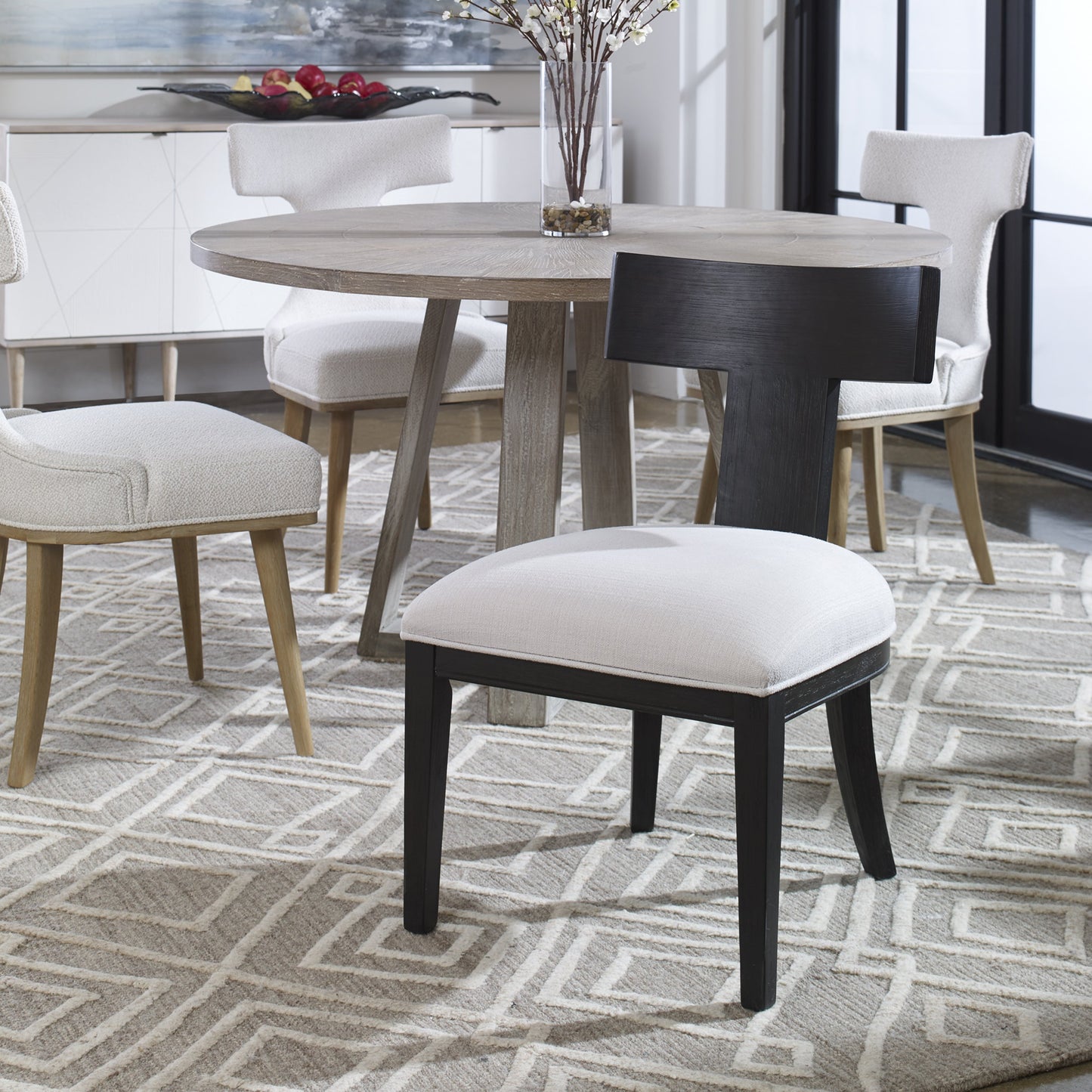007 SR-801635 | Lifestyle | Idris Armless Chair by Uttermost. Made from birch solid wood, bent wood, plywood, foam, fabric in a modern style.