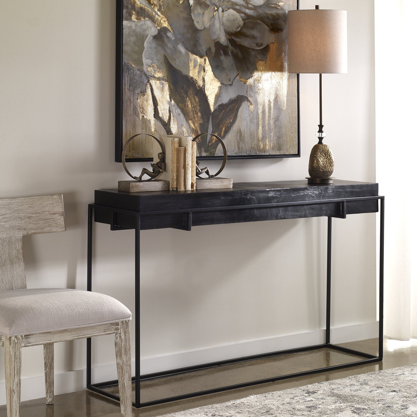 005 SI-1750294 | Lifestyle | Telone Console Table by Uttermost in black. Made from iron, aluminum in a modern style.