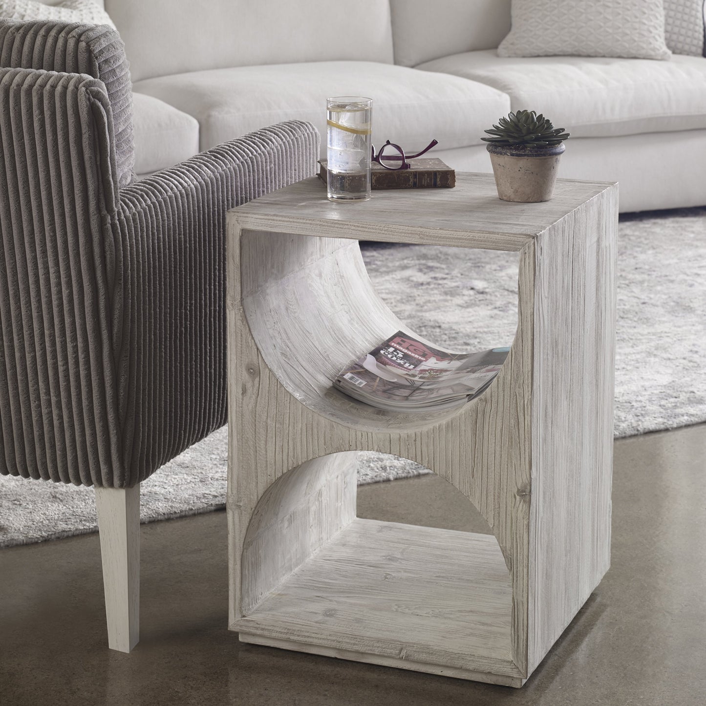 003 SI-1750264 | Lifestyle | Hans Side Table by Uttermost in ivory. Made from fir wood, plywood in a eclectic & global style.