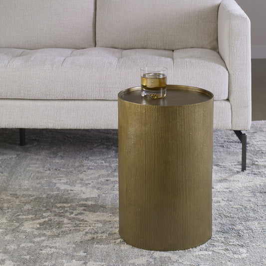 Adrina Accent Table by Uttermost in gold. Made from aluminum in a eclectic & global style.